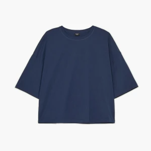 Cropp - Granatowa koszulka boxy basic - granatowy