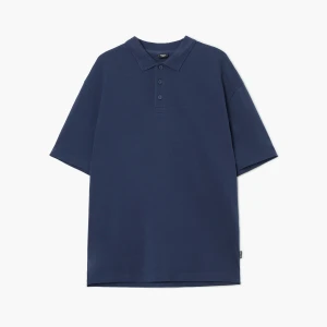 Cropp - Granatowa koszulka polo basic - granatowy