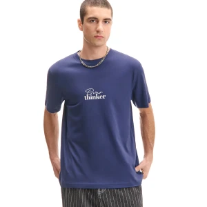 Cropp - Granatowa koszulka z napisem - granatowy