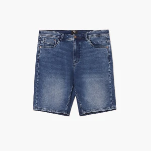 Cropp - Granatowe jeansowe szorty z efektem sprania - granatowy