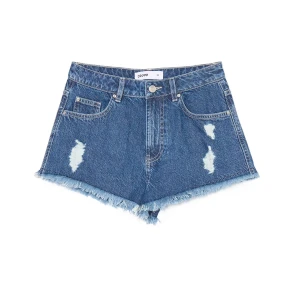 Cropp - Granatowe jeansowe szorty z postrzępionymi nogawkami - granatowy