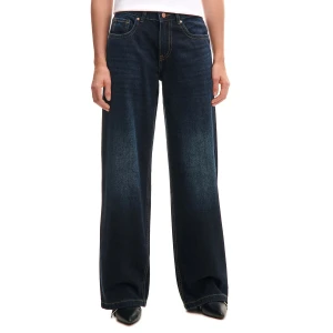 Cropp - Granatowe jeansy baggy z niskim stanem - granatowy