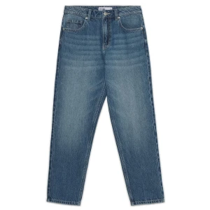 Cropp - Granatowe jeansy mom z efektem sprania - niebieski