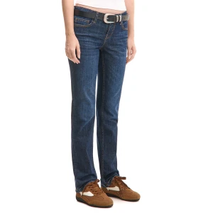 Cropp - Granatowe jeansy slim z efektem sprania - granatowy