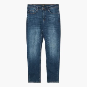 Cropp - Granatowe jeansy slim z efektem sprania - granatowy