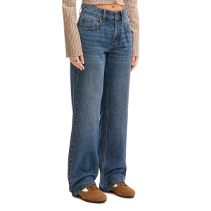 Cropp - Granatowe jeansy straight z efektem sprania - granatowy