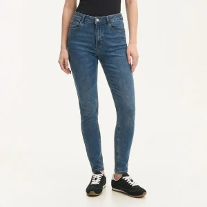 Cropp - Granatowe sprane jeansy skinny z kieszeniami TALL - niebieski
