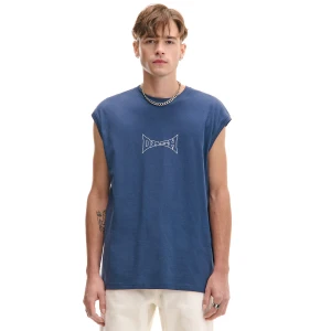 Cropp - Granatowy tank top z napisem - granatowy