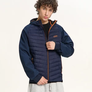 Cropp - Hybrydowa kurtka puffer z softshellem - granatowy