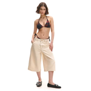 Cropp - Jasne jeansowe szorty jorts longer - kremowy