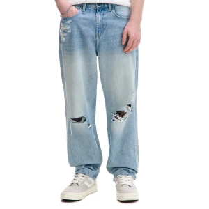 Cropp - Jasne jeansy baggy z przetarciami i dziurami - niebieski