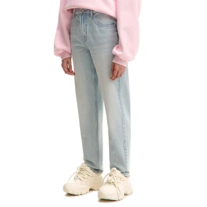 Cropp - Jasne jeansy mom z efektem sprania TALL - niebieski