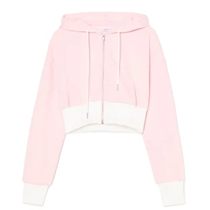 Cropp - Jasnoróżowa krótka rozpinana bluza hoodie - różowy