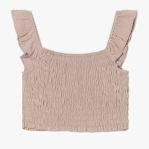 Cropp - Jasnoróżowy muślinowy top z lnem - różowy