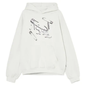 Cropp - Jasnoszara bluza hoodie z nadrukiem - jasny szary
