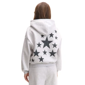 Cropp - Jasnoszara bluza z kapturem i nadrukiem - jasny szary