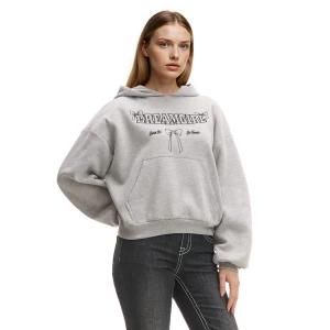 Cropp - Jasnoszara bluza z kapturem i napisem - jasny szary