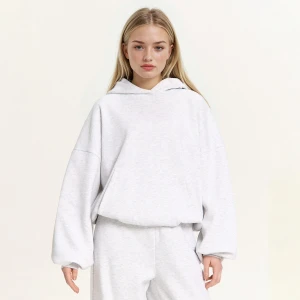 Cropp - Jasnoszara bluza z kapturem i ściągaczami - jasny szary