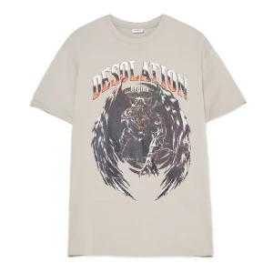 Cropp - Jasnoszara koszulka z nadrukiem - jasny szary