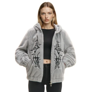 Cropp - Jasnoszara miękka kurtka z motywem tatuażu - jasny szary