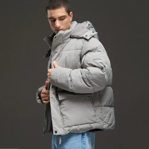 Cropp - Jasnoszara pikowana kurtka puffer z kapturem - jasny szary