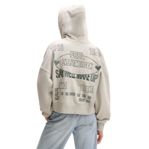 Cropp - Jasnoszara rozpinana bluza z kapturem i napisami - jasny szary