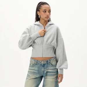 Cropp - Jasnoszara rozpinana bluza z kapturem - jasny szary