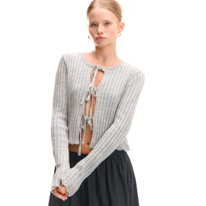 Cropp - Jasnoszary kardigan z wiązaniami - jasny szary