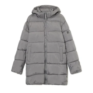 Cropp - Jasnoszary pikowany płaszcz z kapturem - jasny szary