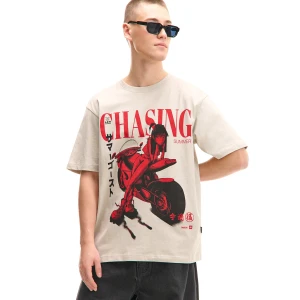 Cropp - Jasnoszary T-shirt z racingowym motywem - jasny szary