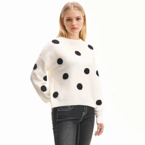 Cropp - Jasny sweter w groszki - biały