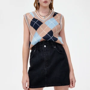 Cropp - Jeansowa czarna spódnica paperbag - czarny