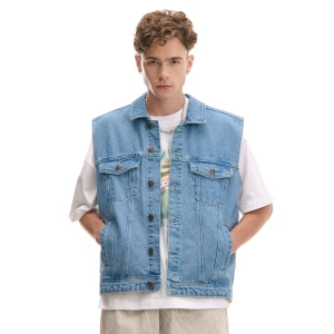 Cropp - Jeansowa kamizelka z kieszeniami - niebieski