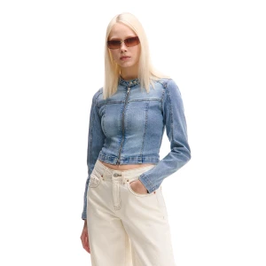Cropp - Jeansowa kurtka ze stójką na zatrzaski - niebieski