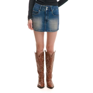 Cropp - Jeansowa spódnica mini w stylu vintage - niebieski