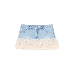 Cropp - Jeansowa spódniczka mini z koronką - niebieski