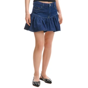 Cropp - Jeansowa spódniczka z dekoracyjną falbaną - granatowy