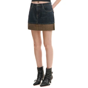 Cropp - Jeansowa spódniczka z podwiniętym dołem - granatowy