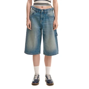 Cropp - Jeansowe bermudy z regulacją w pasie - niebieski