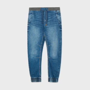 Cropp - Jeansowe joggery z efektem sprania - niebieski