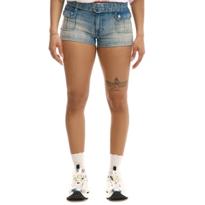 Cropp - Jeansowe niebieskie szorty z paskiem - niebieski