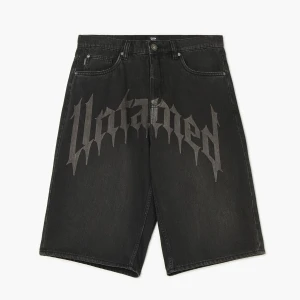 Zdjęcie produktu Cropp - Jeansowe spodenki skater z nadrukiem - czarny