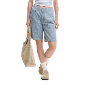 Cropp - Jeansowe szorty baggy w paski - niebieski