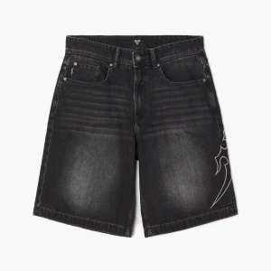 Cropp - Jeansowe szorty baggy z haftem - szary