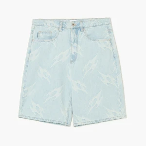 Cropp - Jeansowe szorty baggy z żakardowym wzorem - niebieski