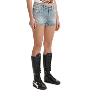 Cropp - Jeansowe szorty basic z efektem sprania - niebieski