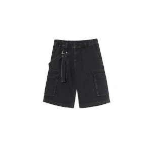 Cropp - Jeansowe szorty loose z efektem sprania - czarny