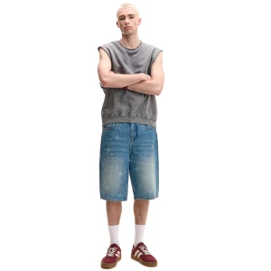 Cropp - Jeansowe szorty loose z motywem gwiazd - niebieski