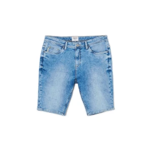 Cropp - Jeansowe szorty regular z efektem sprania - niebieski