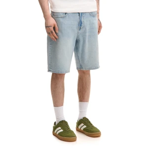 Cropp - Jeansowe szorty regular z efektem sprania - niebieski